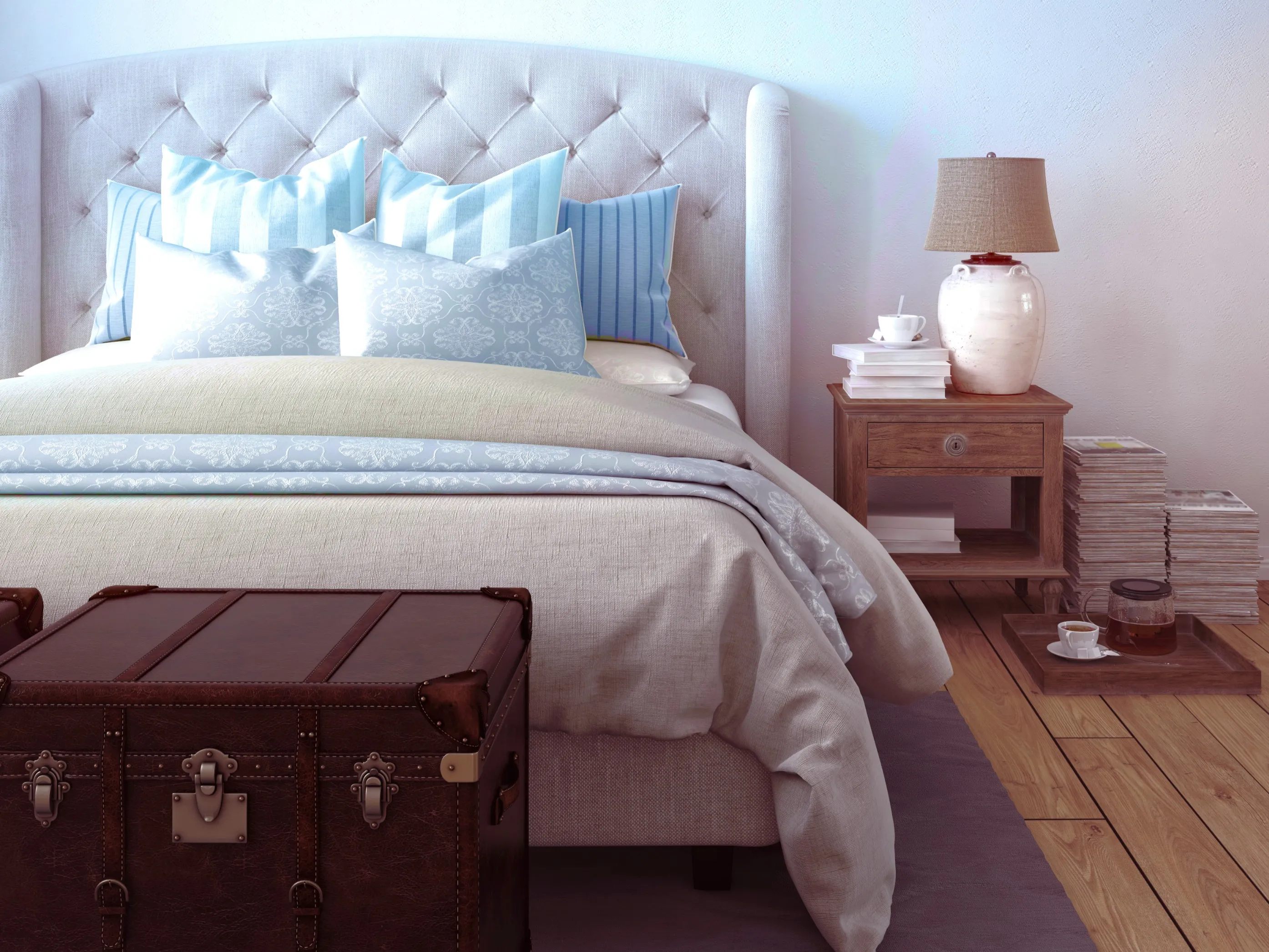 A bedroom with daylight shining in
