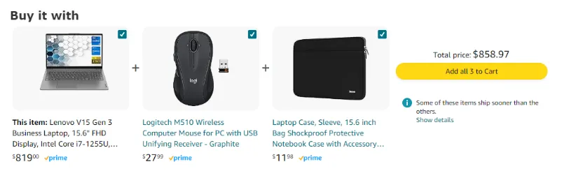 Amazon’s “buy it with” concept
